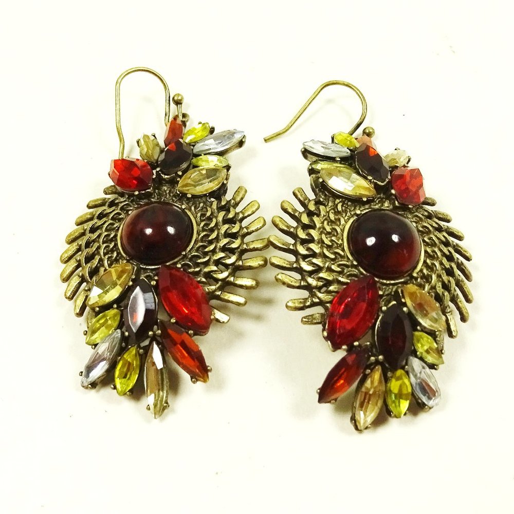 ABS by ALLEN SCHWARTZ Brass Metal Faceted Multicolor Crystals Dangle Earrings